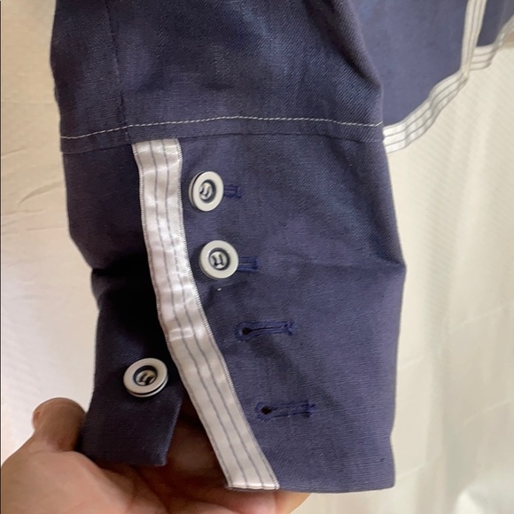 Script 12 blue linen jacket white ribbon trim NWT - Picture 6 of 12